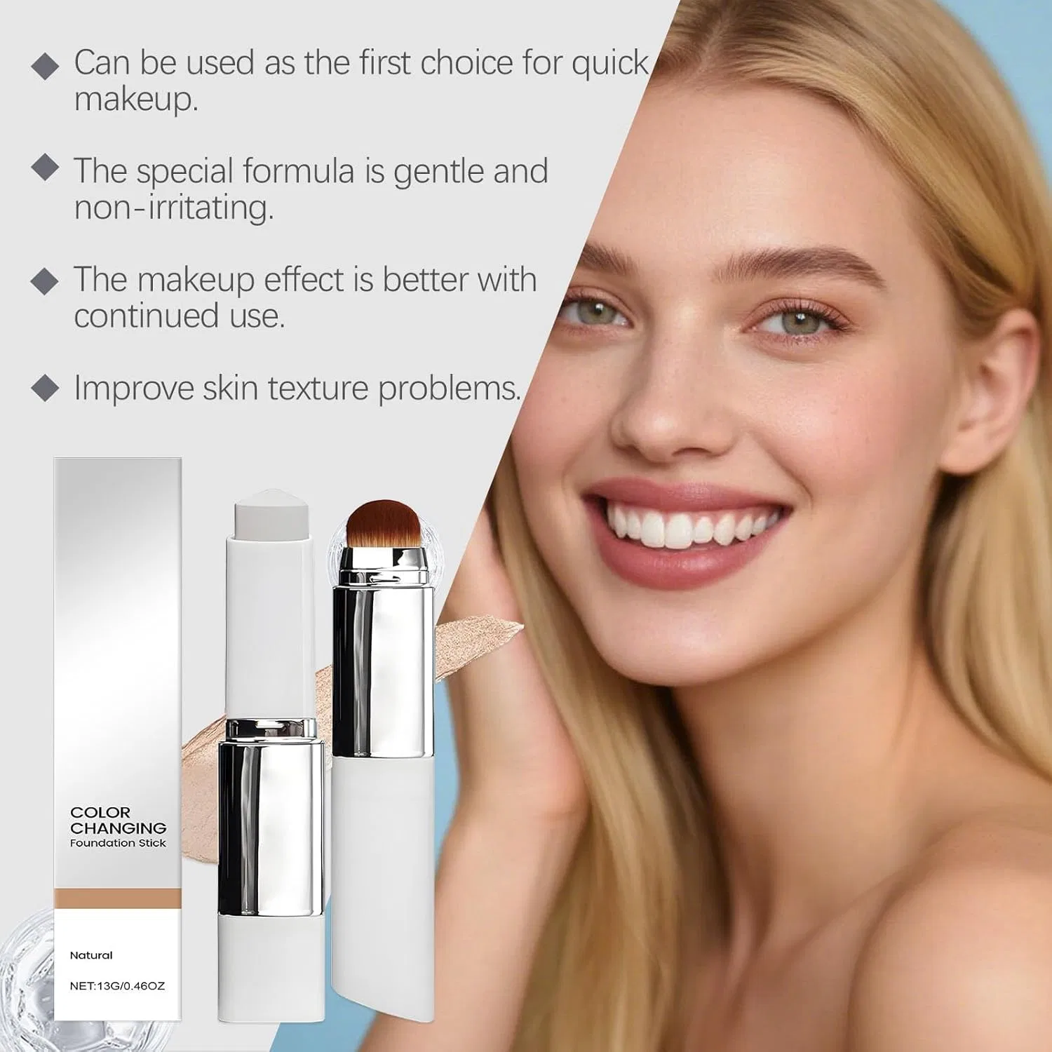 Тональный крем-стик «Blanc Cover Cream Stick V White» с изменяющимся цветом и кистью Generisch, Light Colour. — фото 4