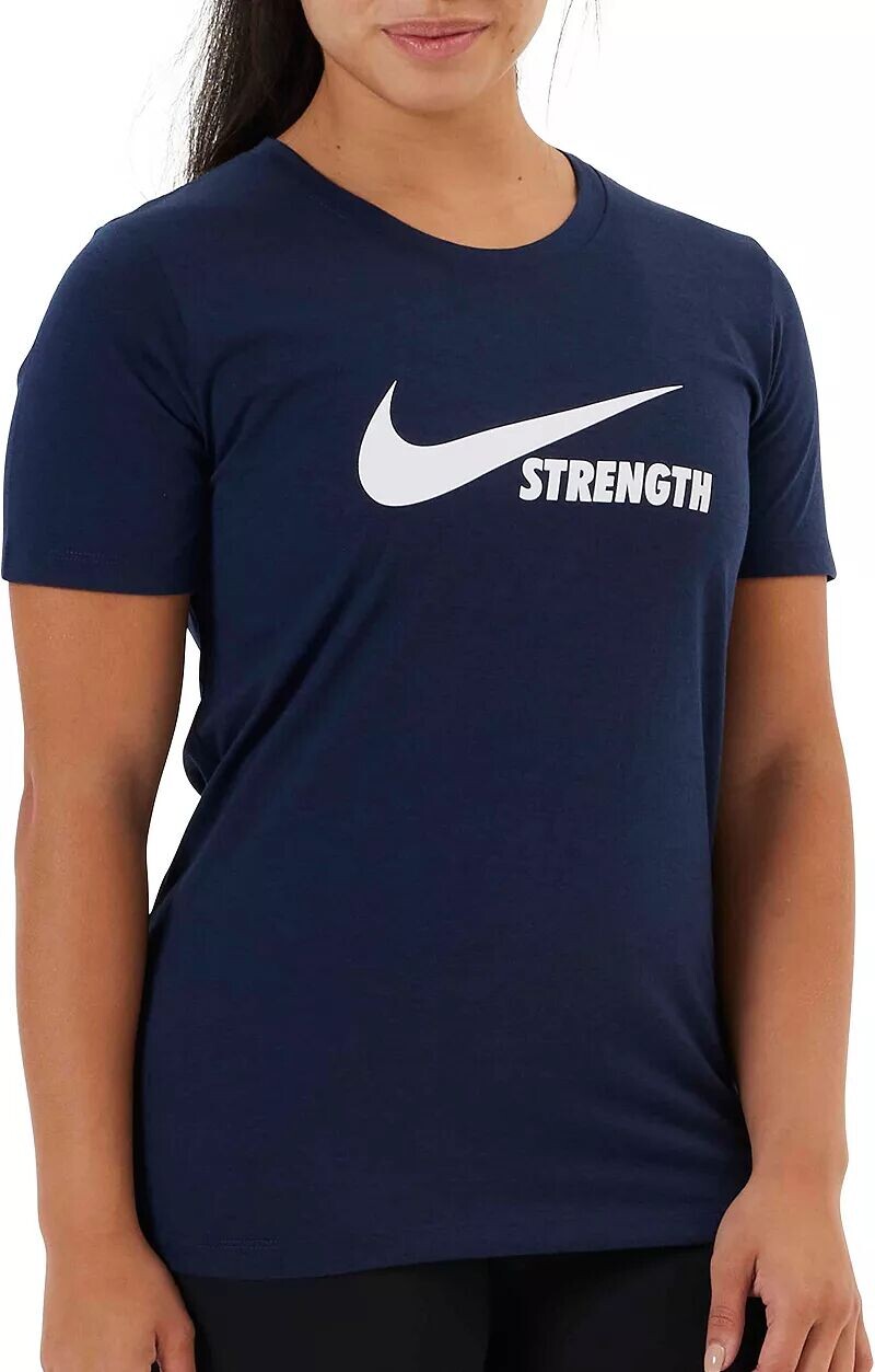 

Женская футболка Nike Dri-FIT Strength, темно-синий/белый