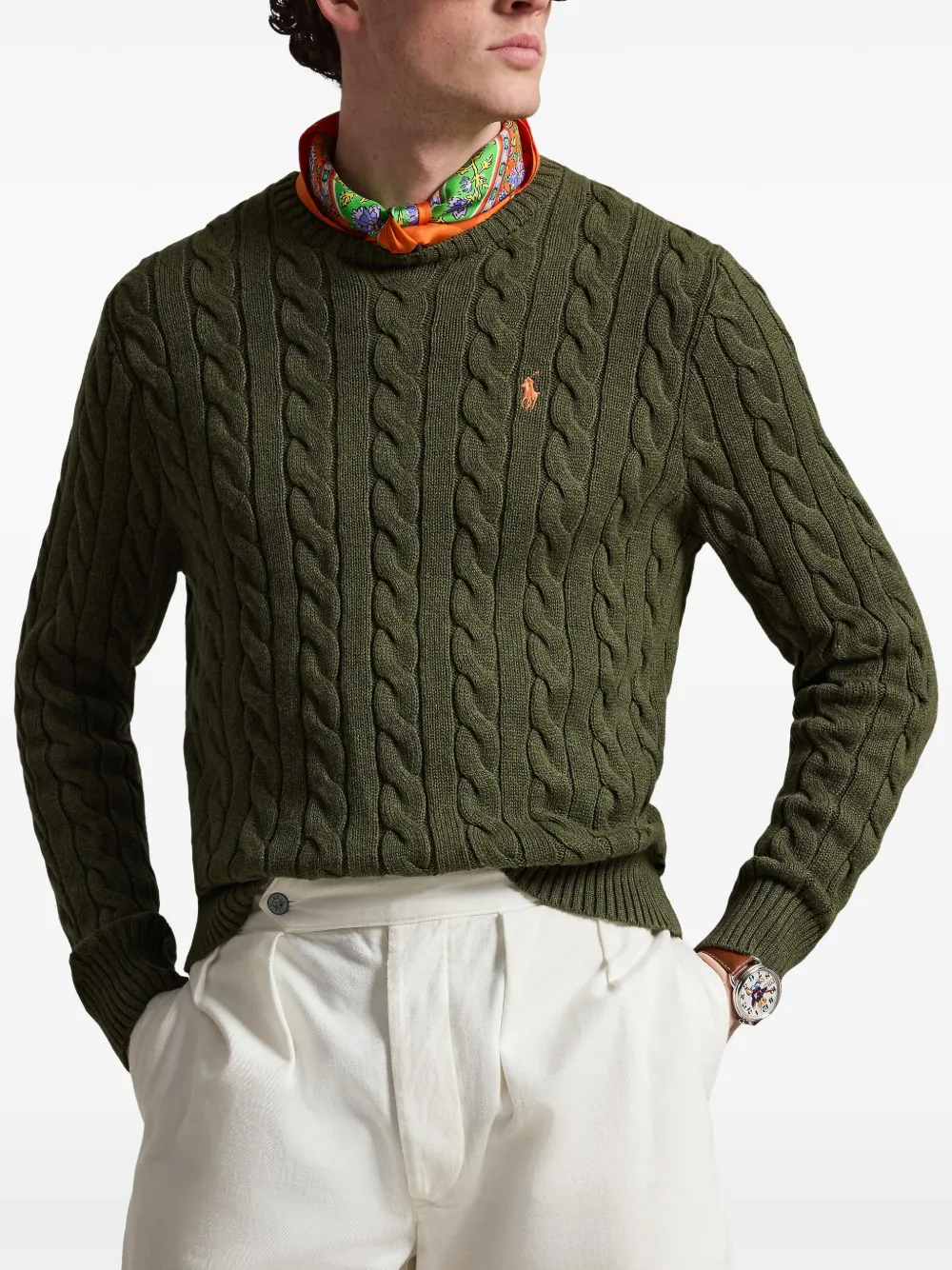 Вязаный свитер с вышивкой Polo Ralph Lauren, зеленый — фото 3