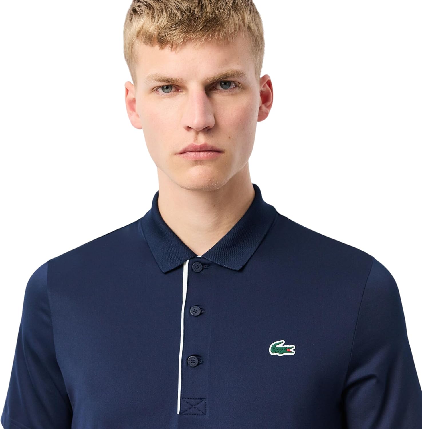 Поло Lacoste, мужское, для гольфа и спорта, темно-синий/белый — фото 2