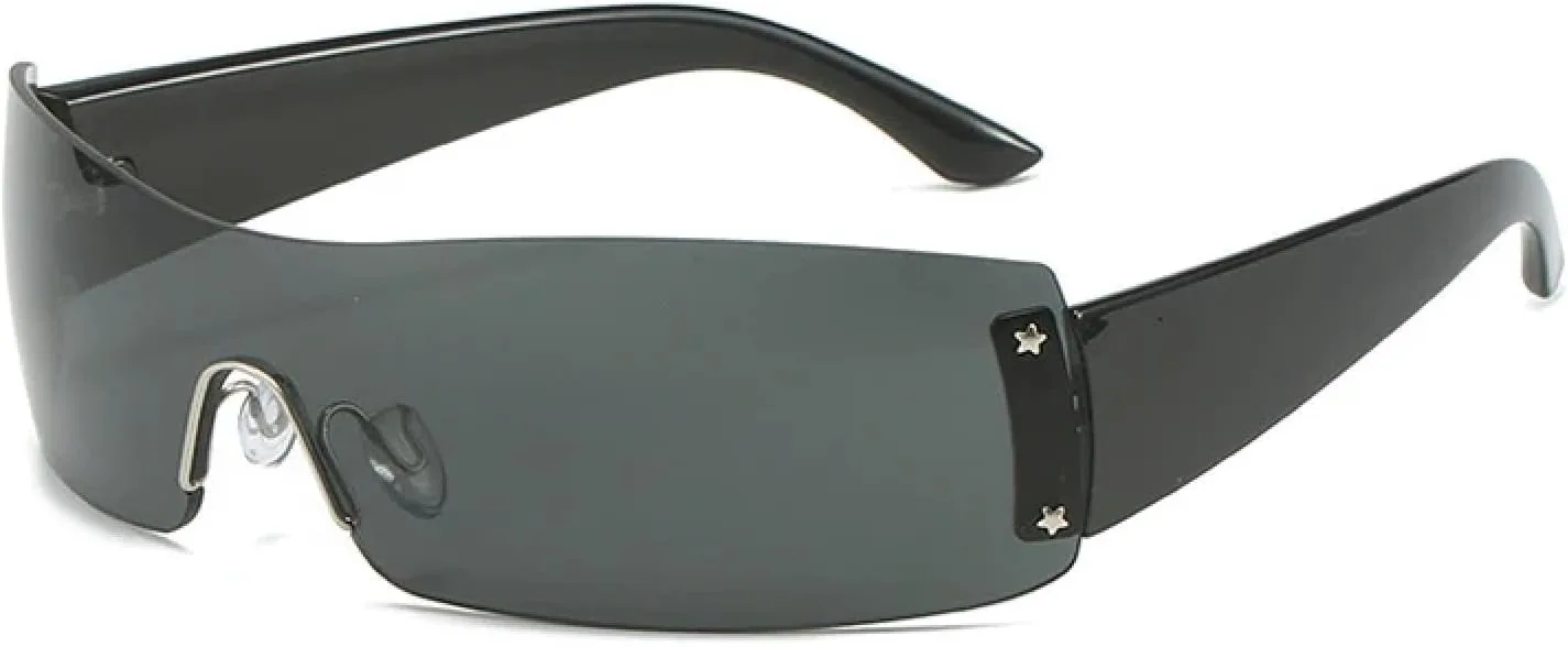 

Безободковые модные солнцезащитные очки для женщин и мужчин в стиле панк, для активного отдыха и велоспорта, защита от УФ-излучения UV400 TKKTLLT, Black Gray