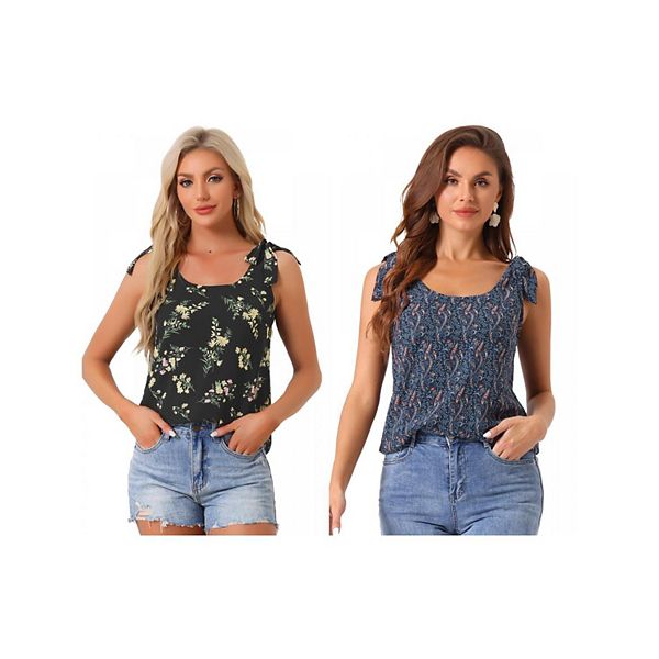 

2 упаковки женской летней блузки с цветочным принтом и бантом Inspire Chic, Dark Blue Blacks