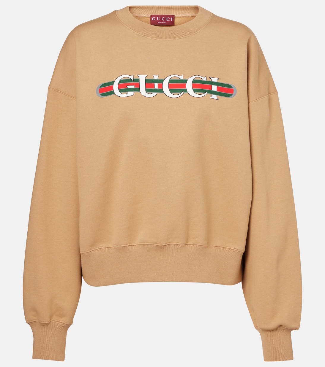 

Хлопковый джерси свитшот с логотипом Gucci, Camel/Mc