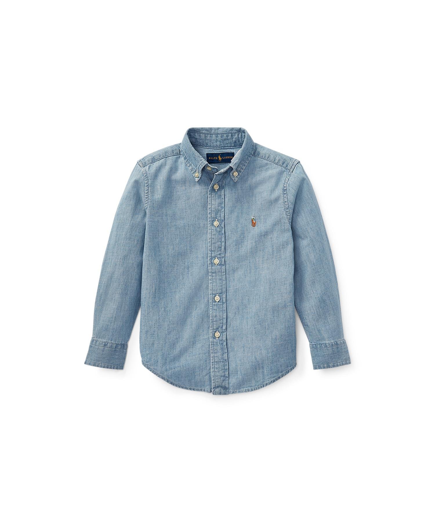 (Для мальчиков 2-7 лет) Хлопковая рубашка из шамбре Polo Ralph Lauren, 400 Blue — фото 2