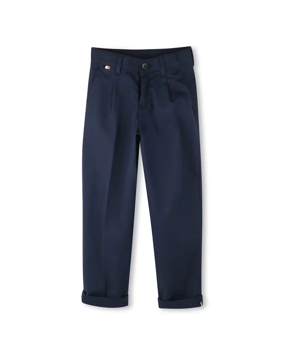 

Однотонные брюки-чиносы для мальчика со шлевками для ремня на талии BOSS Kidswear, темно-синий