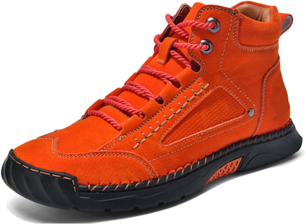 

Мужские повседневные кожаные кроссовки ручной работы, средние, противоскользящие, дышащие, легкие, для улицы, ботинки чукка до щиколотки для вождения и прогулок Generic, оранжевый