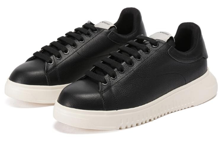 Кроссовки EMPORIO ARMANI Tumbled Leather Sneakers, черный — фото 3