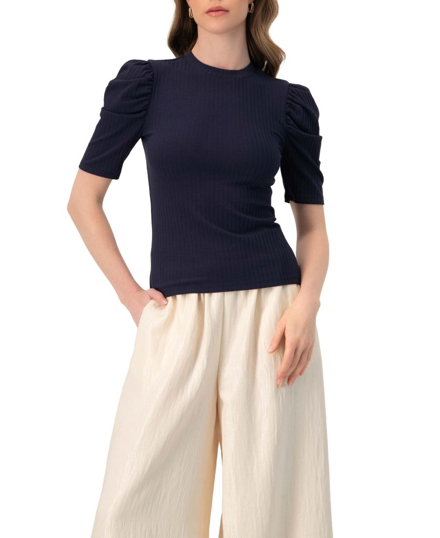 

Женская трикотажная футболка с объемными плечами в рубчик Ivonne, Navy blue