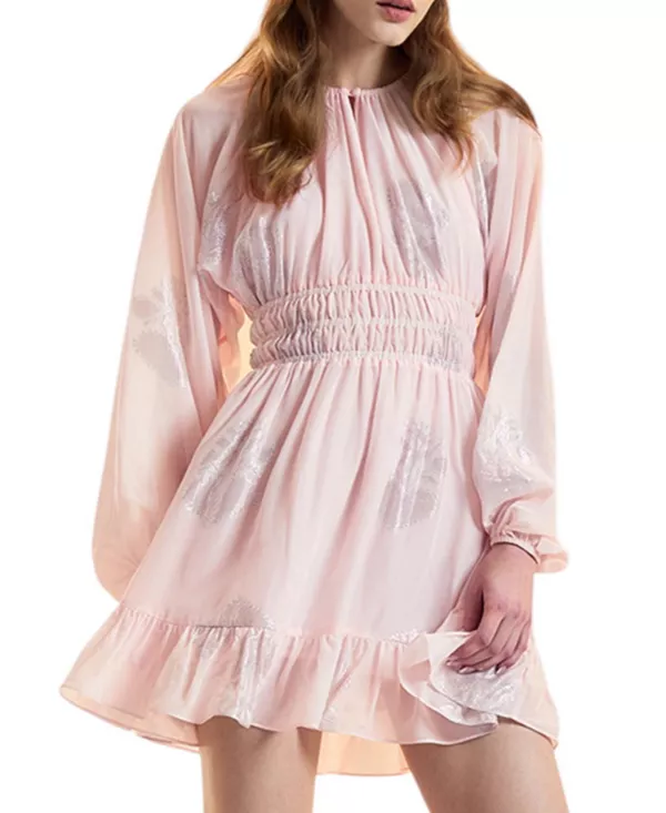 

Шелковое мини-платье с рукавами «летучая мышь» и люрексом Cynthia Rowley, розовый