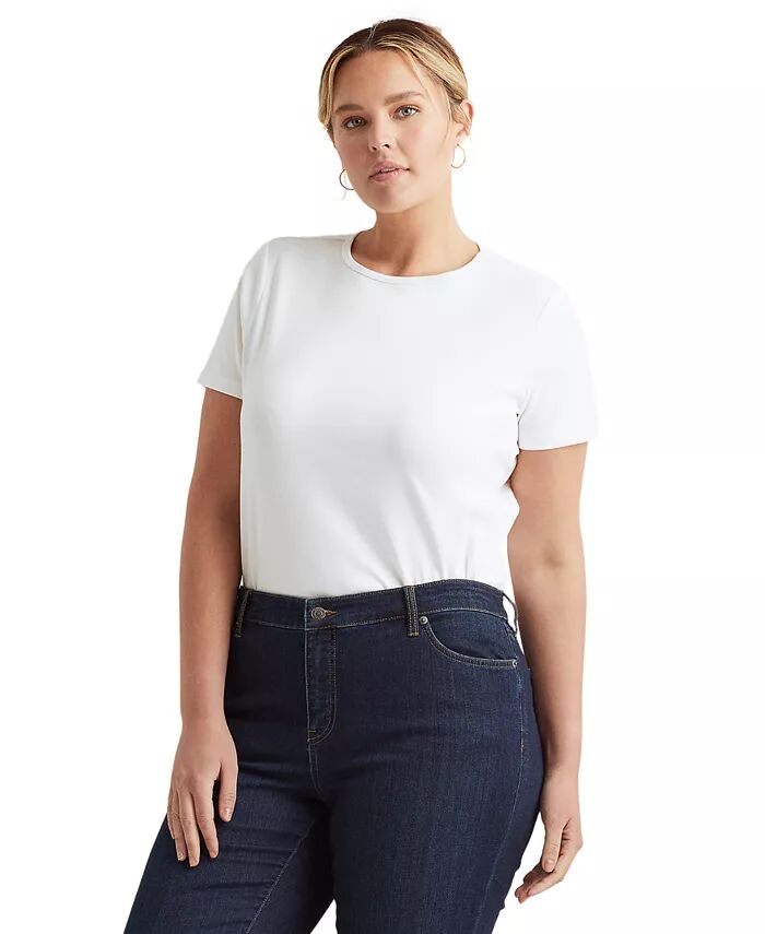 

Футболка из эластичного хлопка больших размеров Lauren Ralph Lauren, белый