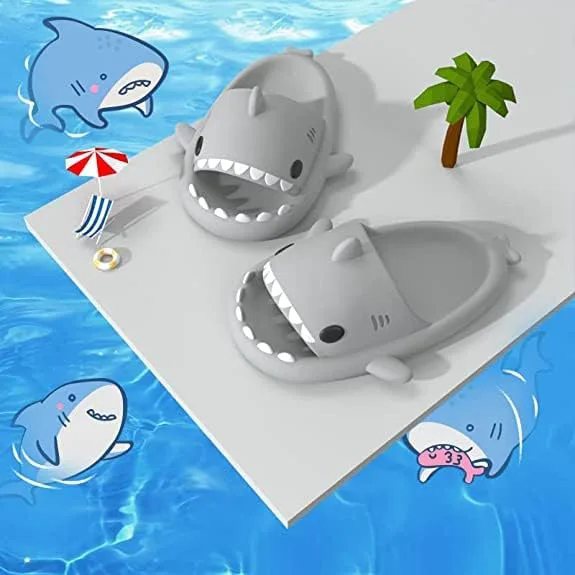 Тапочки Roscylco Shark Cloud, милые шлепанцы с акулой для женщин и мужчин, летние тапочки-сандалии для мальчиков и девочек, спа-платформа, нескользящие пляжные сандалии с открытым носком, душевые тапочки для пары Rosyclo, серый — фото 2