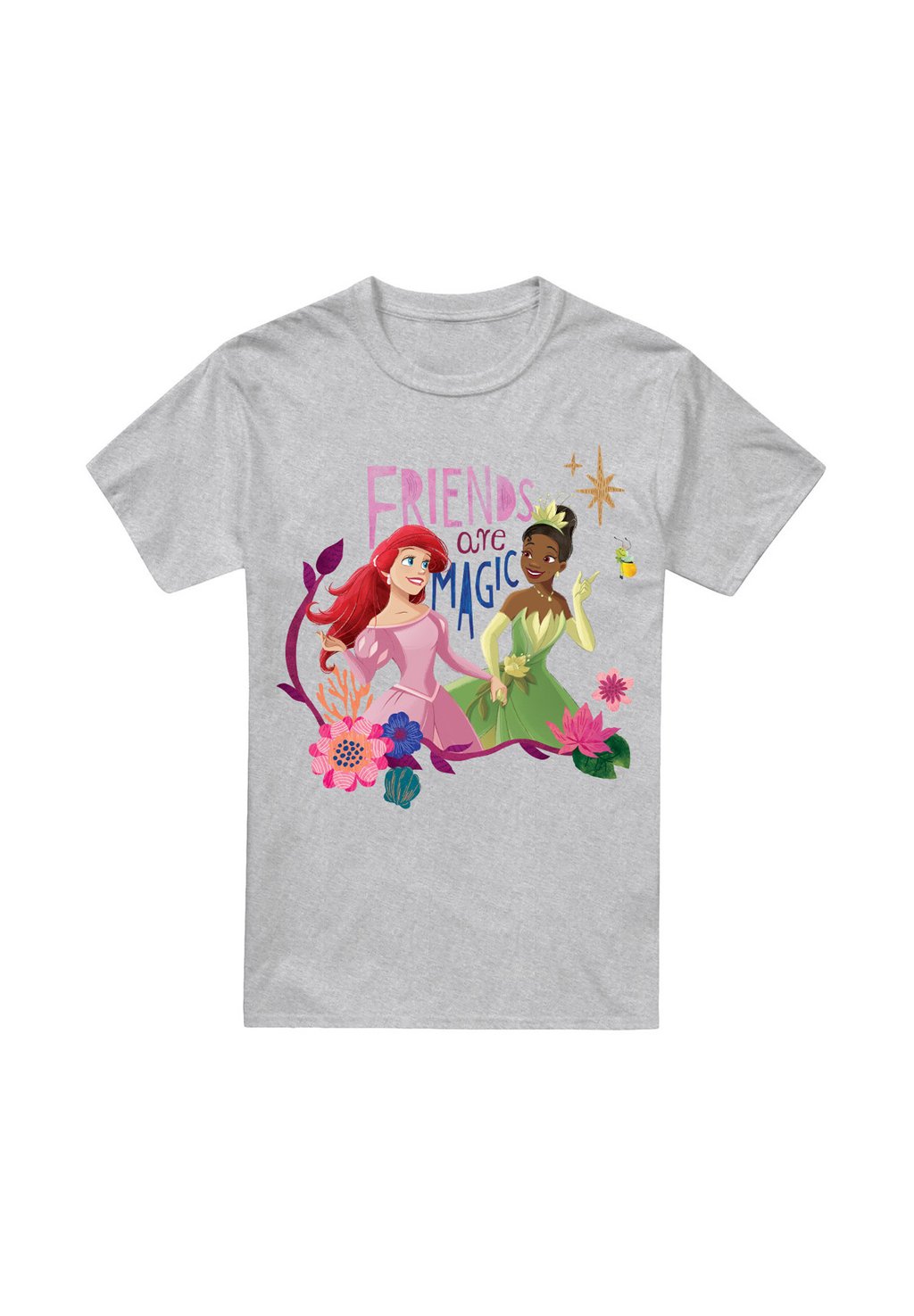 

Футболка с принтом DISNEY PRINCESS ARIEL AND TIANA FRIENDS ARE MAGIC Disney, серый