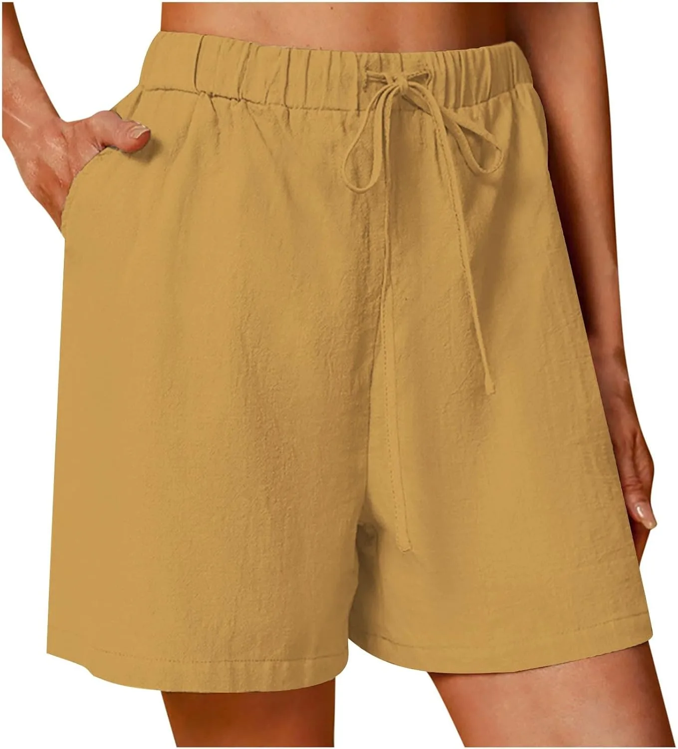 

Льняные бермуды женские, длина до колена, завышенная талия, легкие, широкие