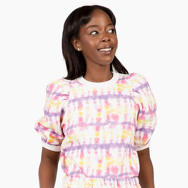 

Свитшот с пышными рукавами и круглым вырезом в технике тай-дай Sunset Worthy Threads