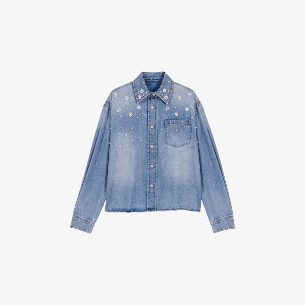 

Рубашка джинсовая Maje с цветочными аппликациями, синий