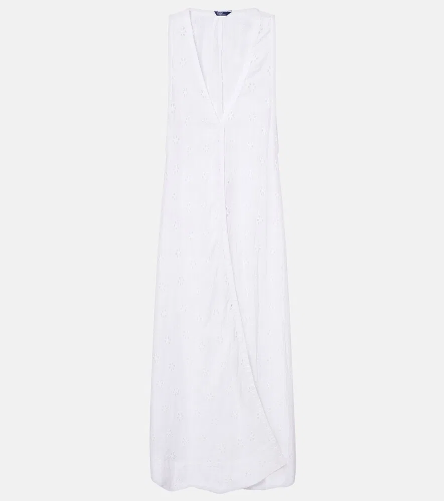 Пляжное платье из хлопка Broderie anglaise Polo Ralph Lauren, белый