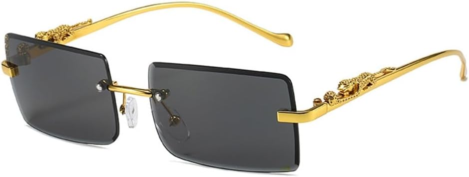 

Солнцезащитные очки без оправы прямоугольной формы для мужчин и женщин, солнцезащитные очки без оправы для женщин, очки с леопардовым принтом, защита от ультрафиолета UV400 LANGSER, Gold Gray