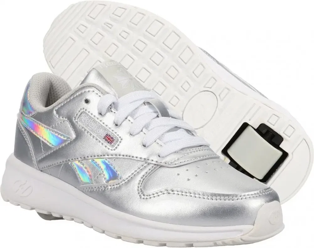 Сникерсы на колесиках, кожаные, Heelys, серебристые