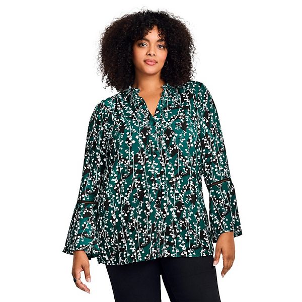 

Женская блуза с застежкой на пуговицы plus size Avenue, Green Shadow Lily