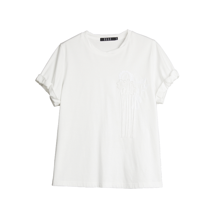 

ELLE Футболка женская белая с круглым вырезом тонкая