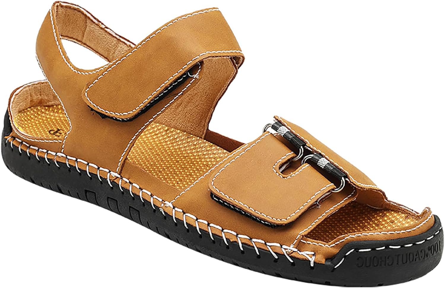 

Мужские кожаные сандалии Qhecomce с закрытым носком, летние и пляжные повседневные туфли, сандалии с закрытым носком для мужчин, желтый