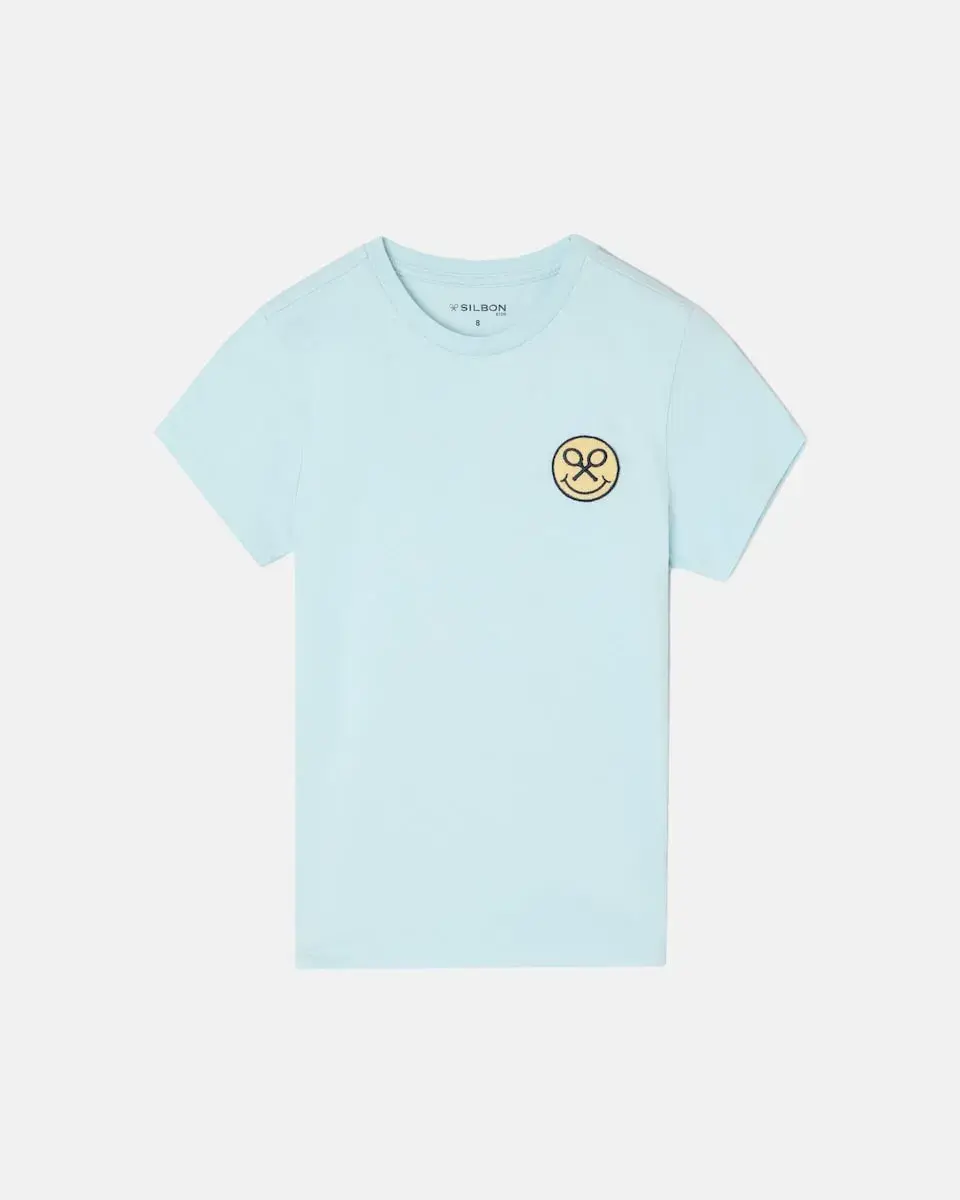 

Детская футболка с коротким рукавом логотип улыбка Silbon, светло-голубой