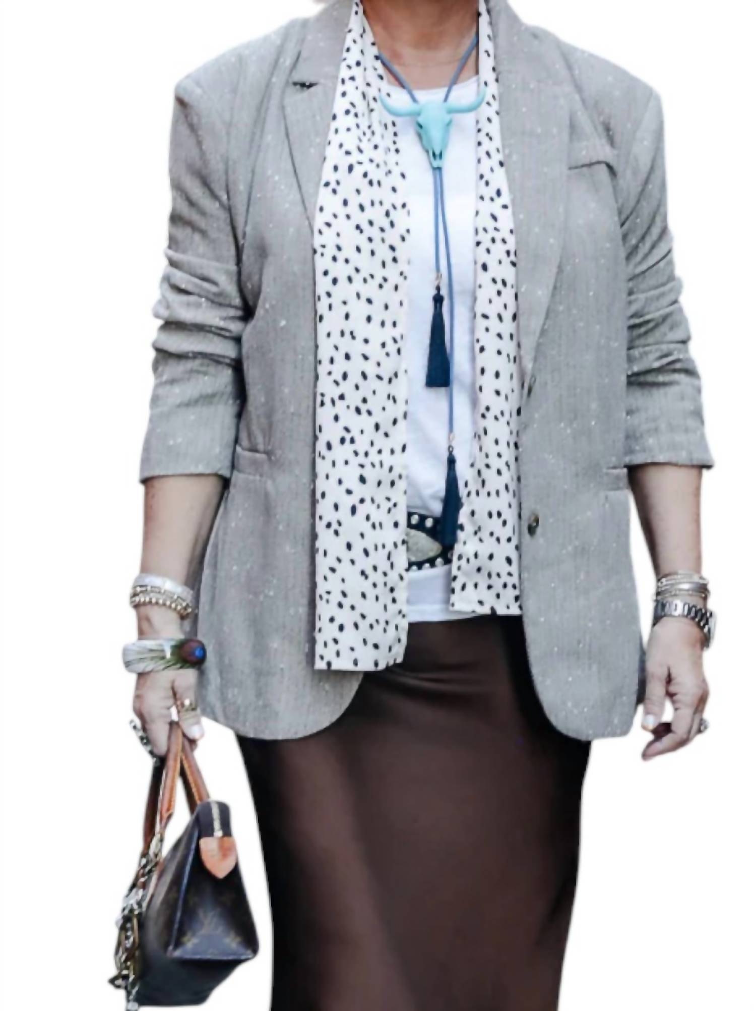 

Mystree Престижный пиджак оверсайз в тонкую полоску, серый с разноцветными вставками