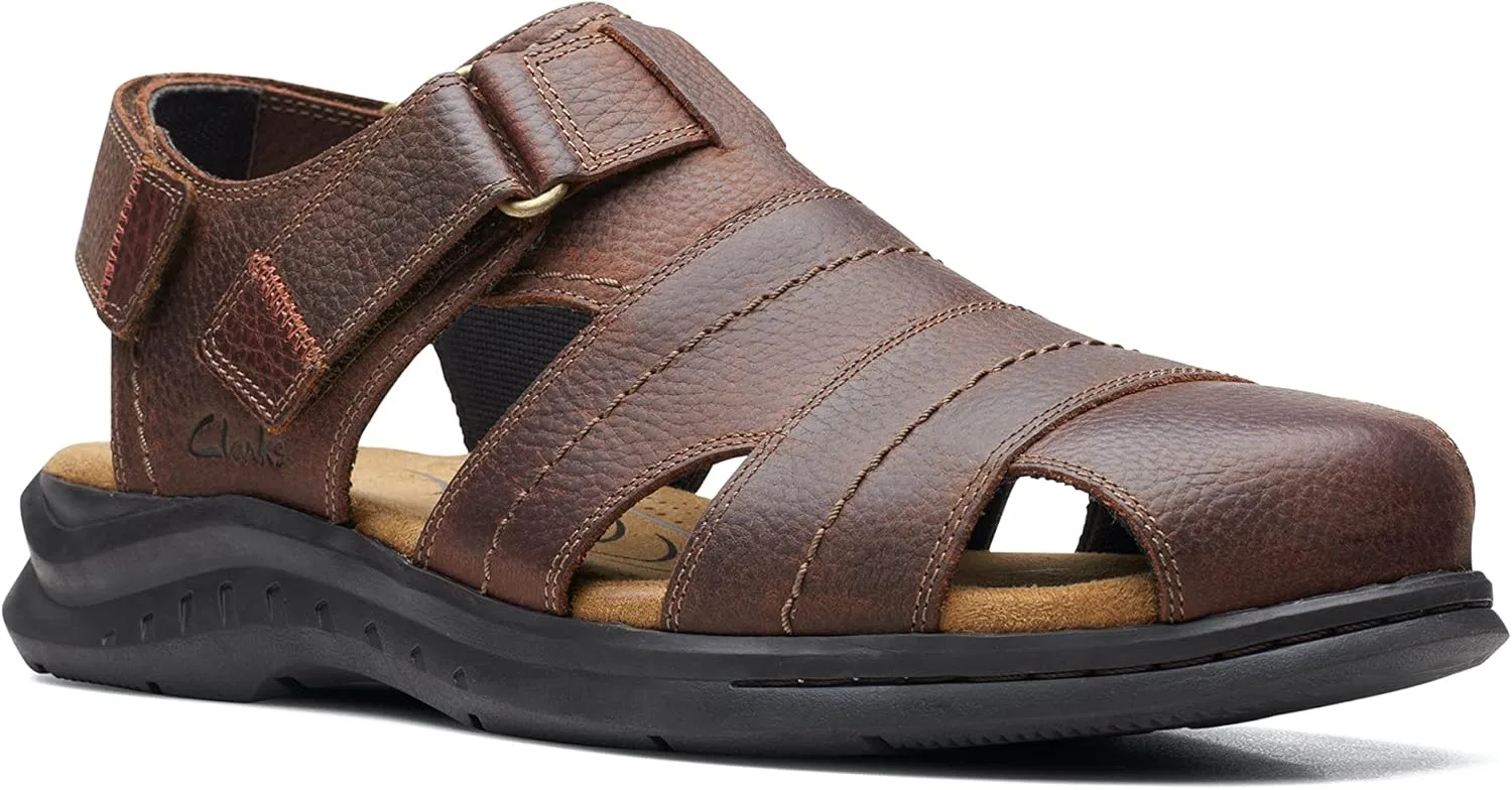 Мужские рыболовные сандалии Clarks Hapsford Cove, Brown Tumbled Leather — фото 2