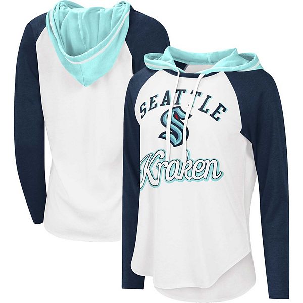 

Женская бело-синяя футболка Seattle Kraken MVP с капюшоном G-Iii Sports By Carl Banks, Синий, Женская бело-синяя футболка Seattle Kraken MVP с капюшоном G-Iii Sports By Carl Banks