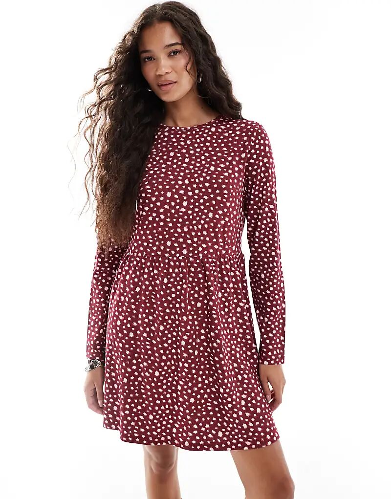 

Мини-платье Wednesday's Girl с длинными рукавами и пятнами в бордово-розовом цвете