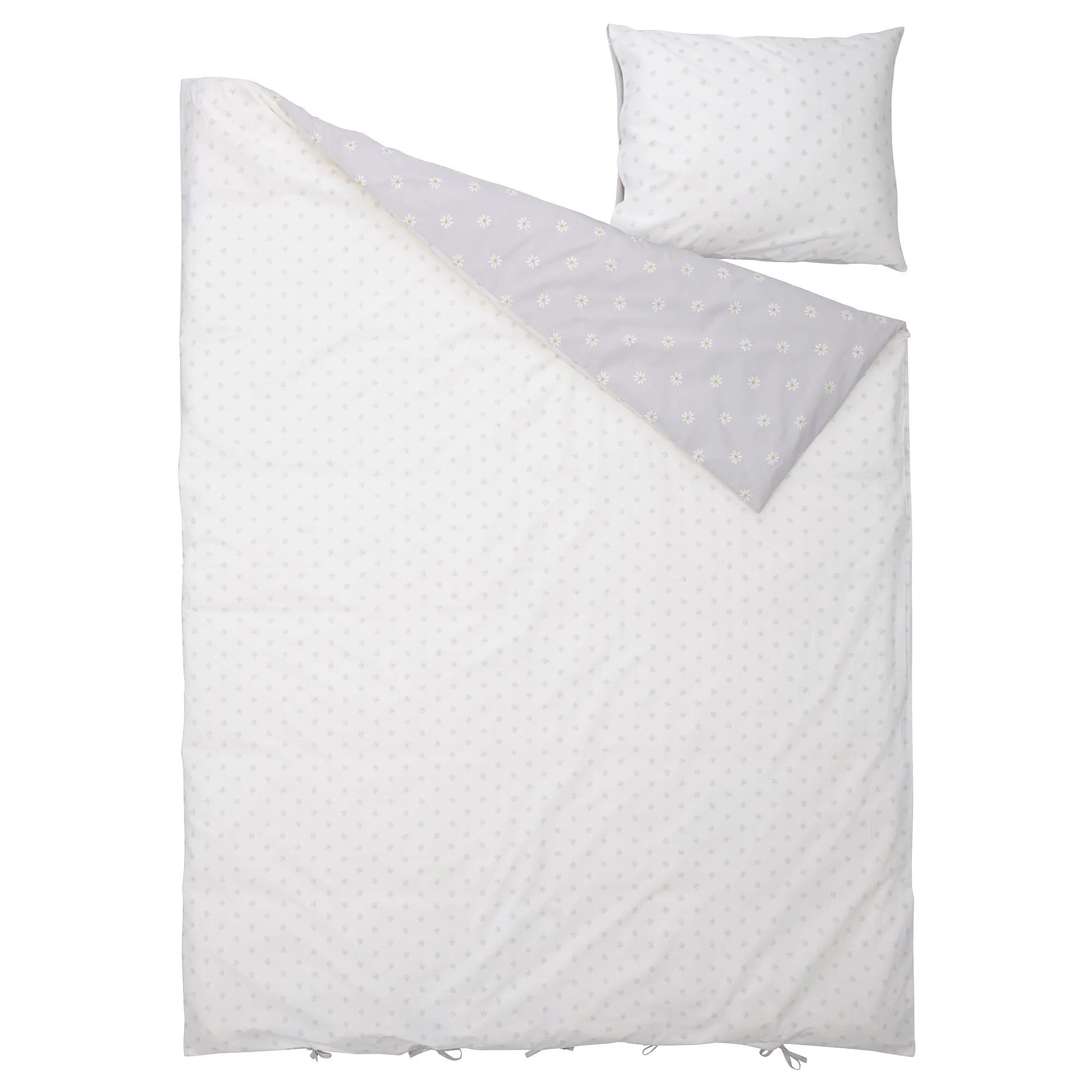 Комплект детского постельного белья Ikea Nattslanda, 2 предмета, 150х200/50х60 см, серый/белый — фото 3