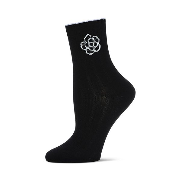 

Женские носки с вязаным рубчиком и бусинами в виде цветов Memoi, Black