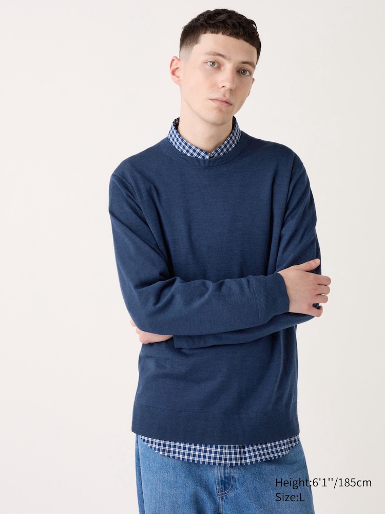 

Джемпер с круглым вырезом из 100% мериносовой шерсти Uniqlo, цвет 67 синий
