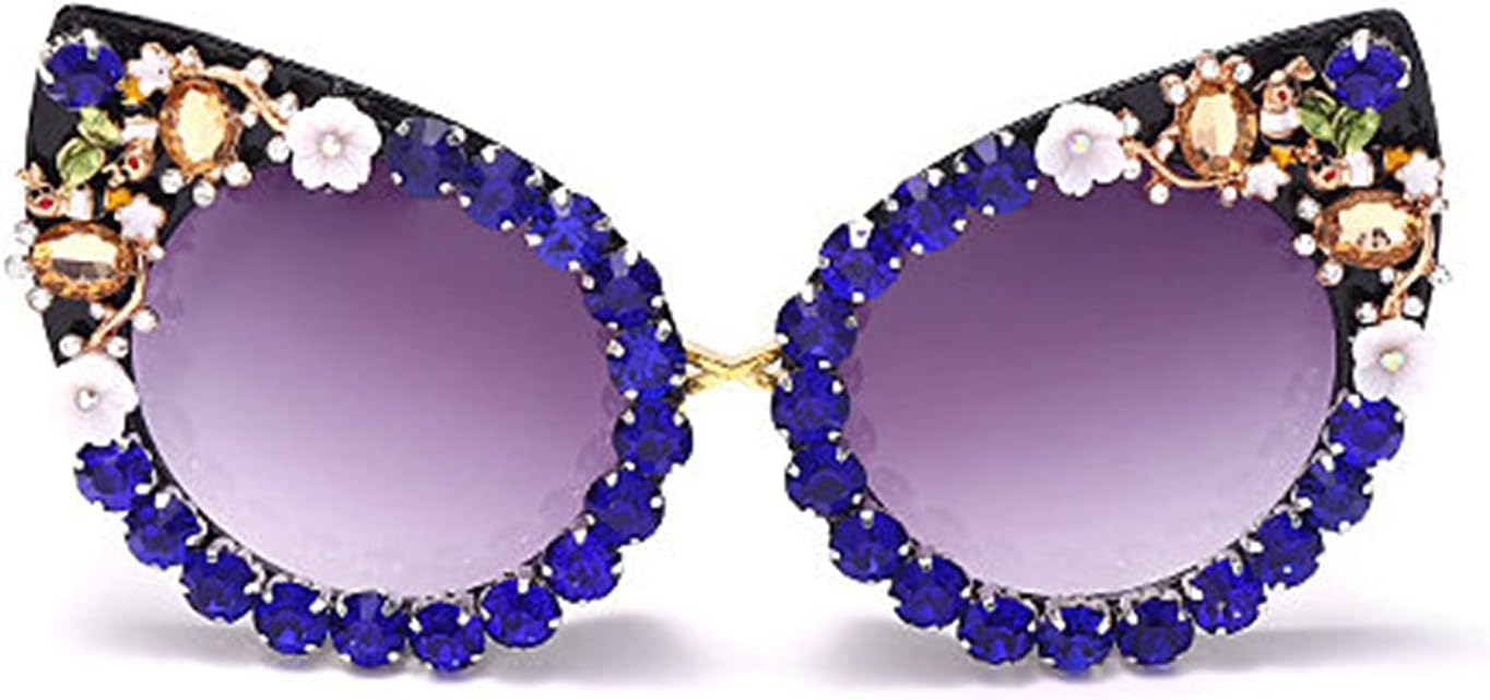 

Солнцезащитные очки Willochra Vintage Cat Eye с бриллиантами, роскошные, с разноцветными стразами, в стиле ретро, ​​хрустальные, солнцезащитные очки UV400 (синие), Blue