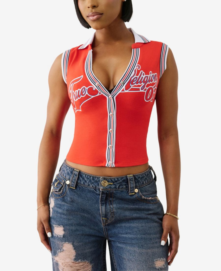 

Женская спортивная махровая рубашка-поло True Religion, Flame Scarlet