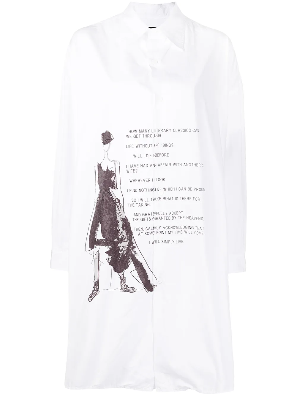 

Длинная рубашка с графичным принтом Yohji Yamamoto, белый