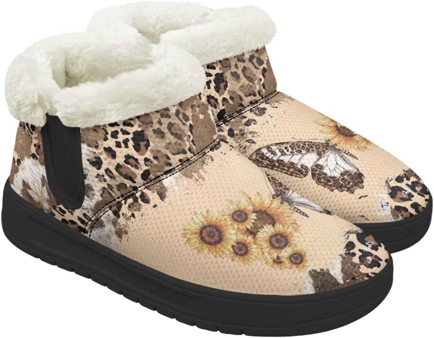 

Зимние Ботинки Forchrinse для Женщин и Мужчин, Модные Меховые Ботильоны с Меховой Подкладкой, Sunflower Butterfly