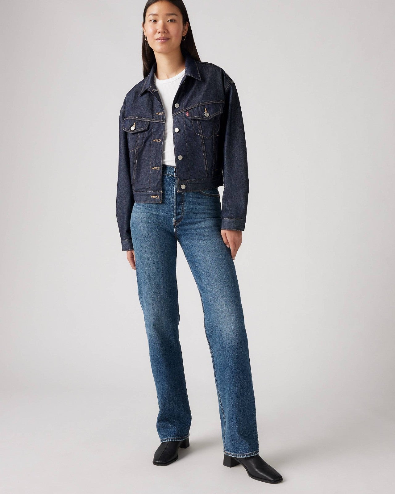 

Джинсы Levi's Premium Ribcage женские, синие, прямого покроя, ретро, ​​DDR598 Levi'S, синий