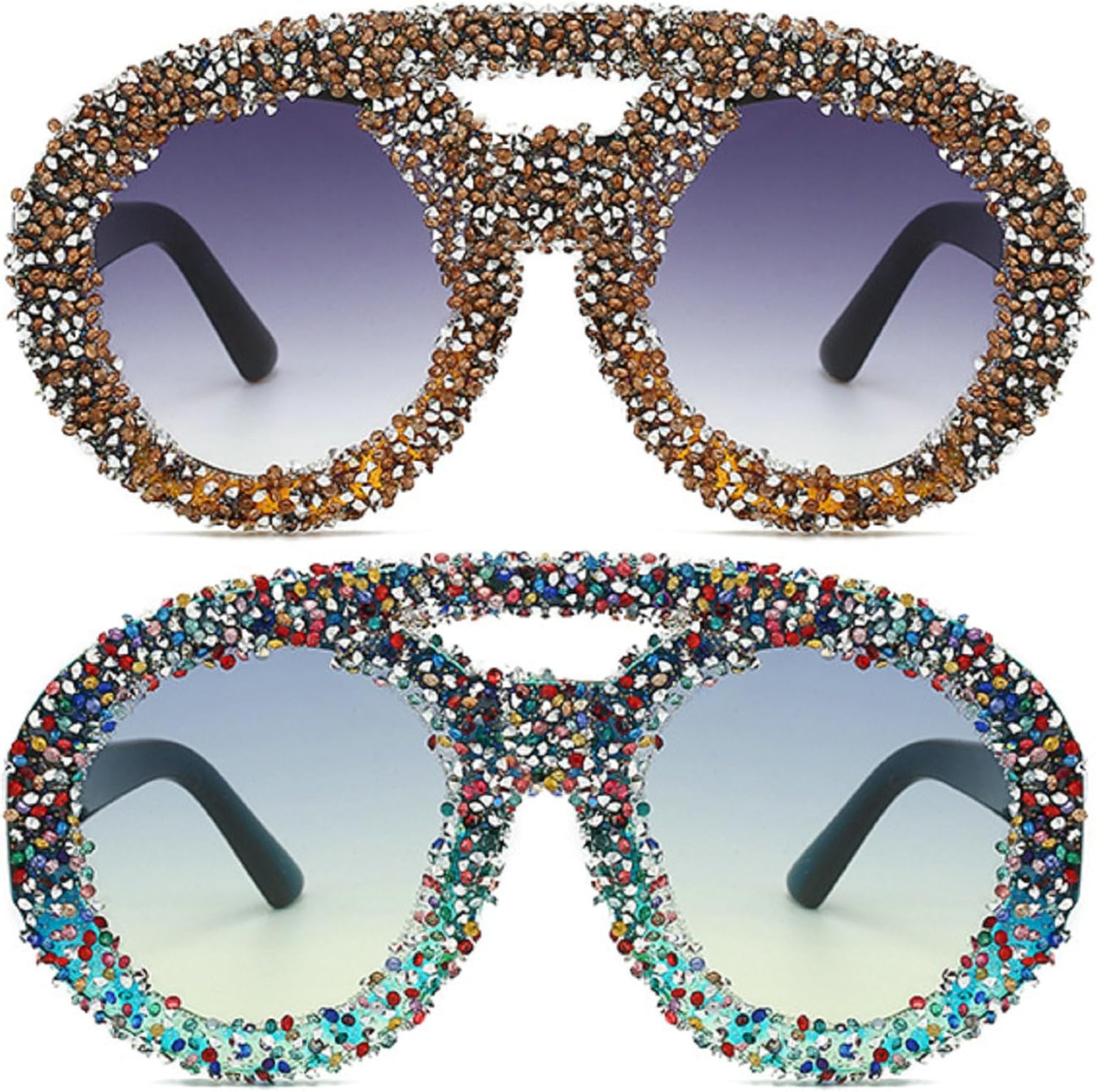 

Модные солнцезащитные очки-пилот большого размера для женщин, украшенные крупными стразами, мужские солнцезащитные очки с плоской верхней частью и бриллиантами (модель 2024) mincl, 2pcs-gray&green