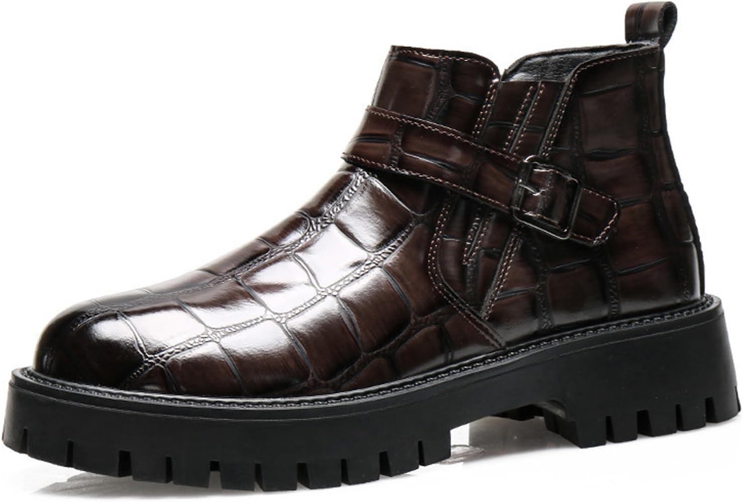 

Мужские текстурированные массивные ботильоны на платформе FIFILAPIN с молнией, винтажного потертого цвета, с круглым носком, рифленой подошвой, противоскользящие, для работы, свадеб, вечеринок, Coffee