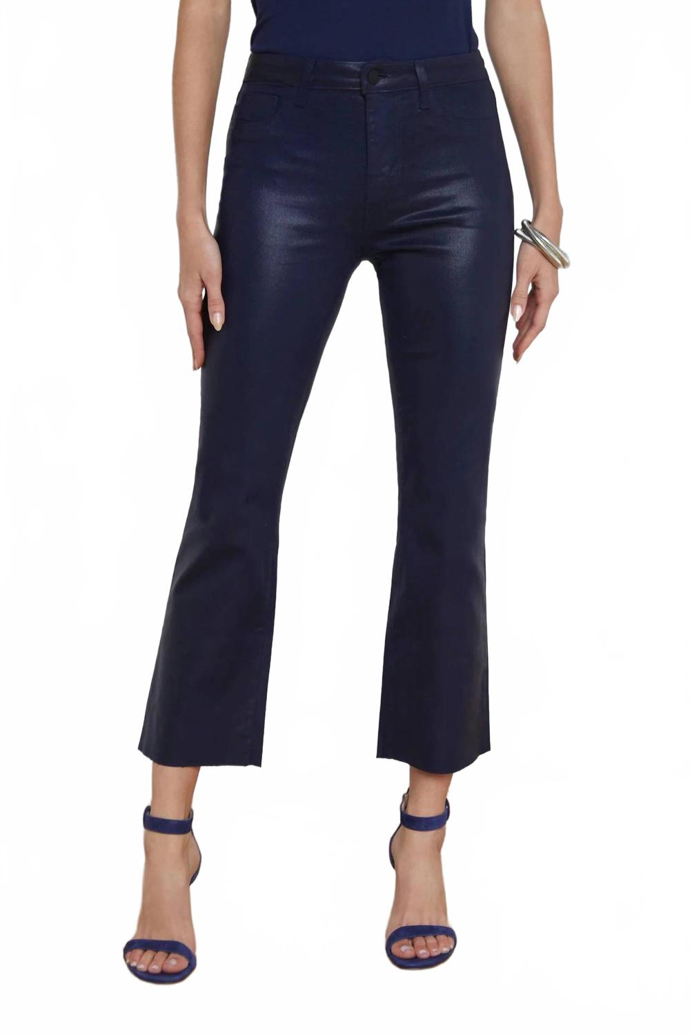 

Короткие расклешенные джинсы с высокой посадкой Kendra High Rise в покрытии Midnight L'Agence, Midnight Coated