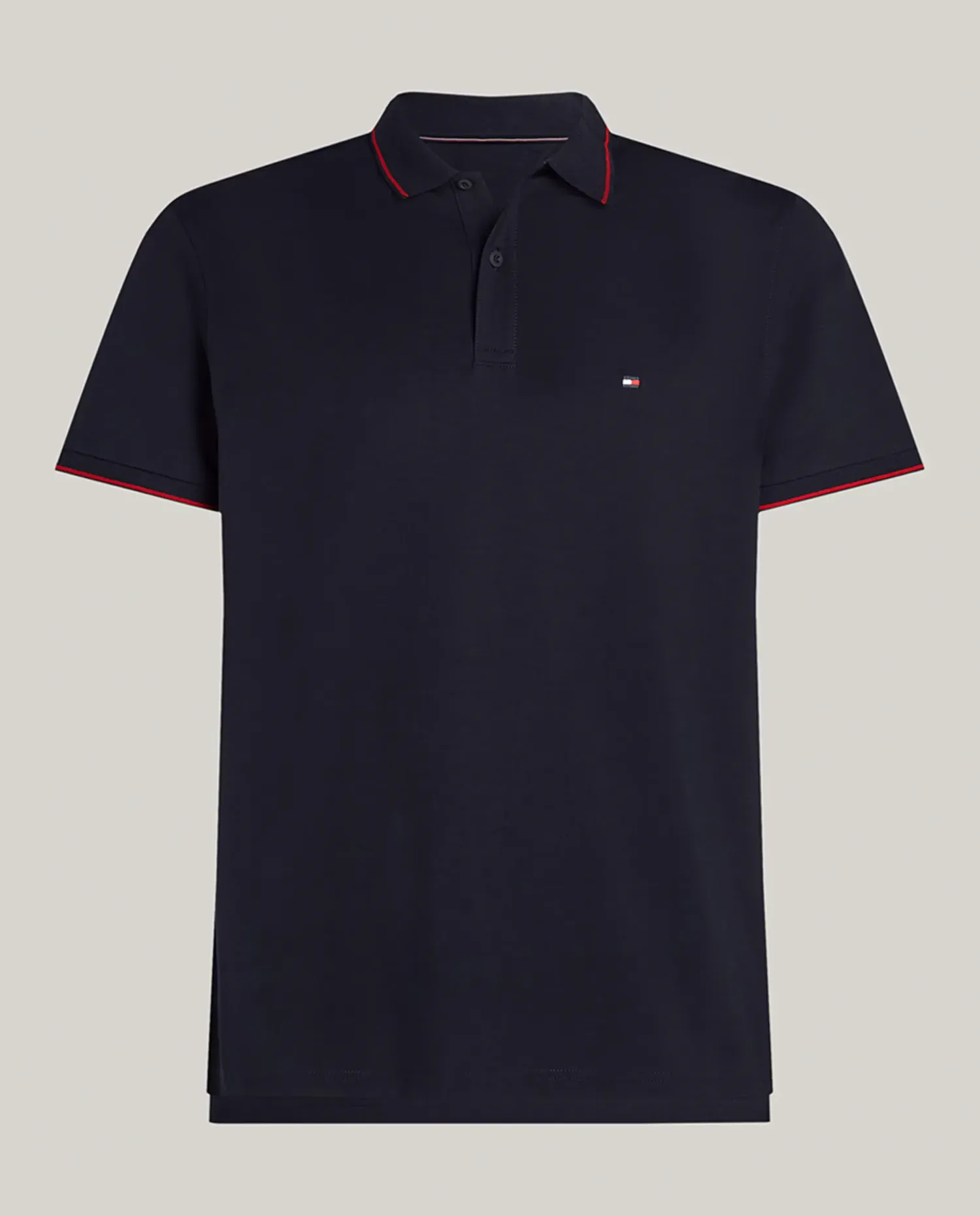 Мужская рубашка-поло с короткими рукавами, однотонная Tommy Hilfiger, темно-синий — фото 4