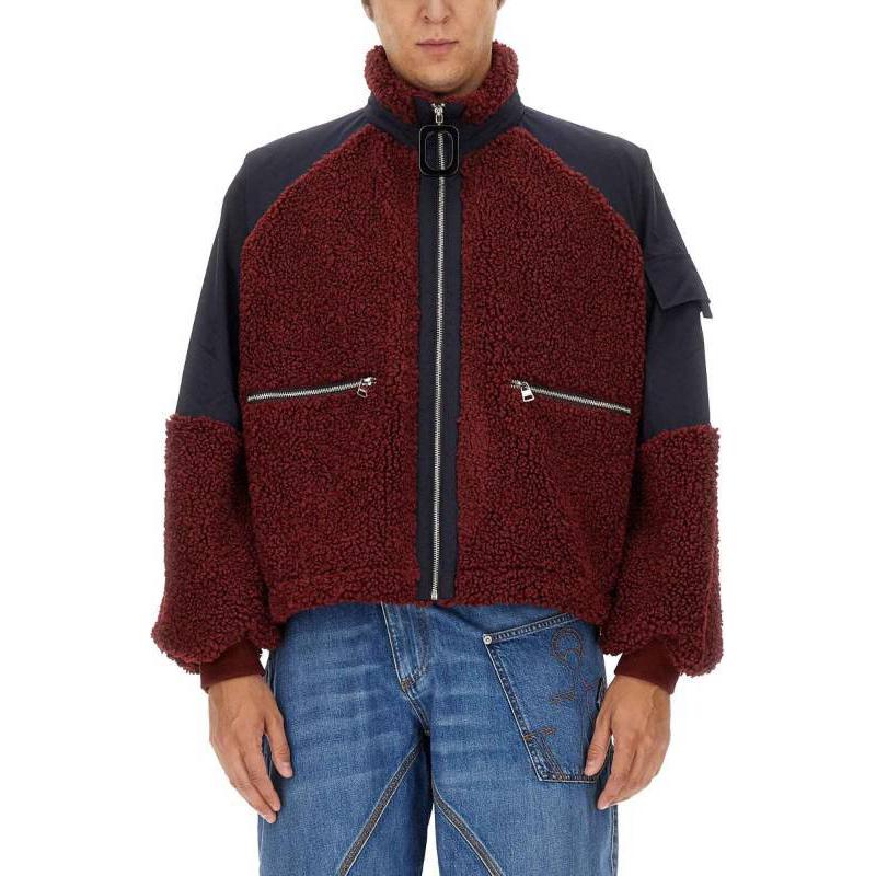 

Красная цветная застегивающаяся на молнию флисовая куртка-бомбер JW Anderson, Красный, Красная цветная застегивающаяся на молнию флисовая куртка-бомбер JW Anderson