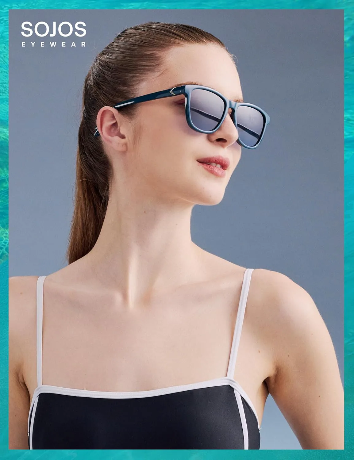 

Солнцезащитные очки SOJOS Ocean Collection Retro с поляризацией, большие прямоугольные, для женщин и мужчин, из переработанного пластика, Baleen, Dark Blue/Blue