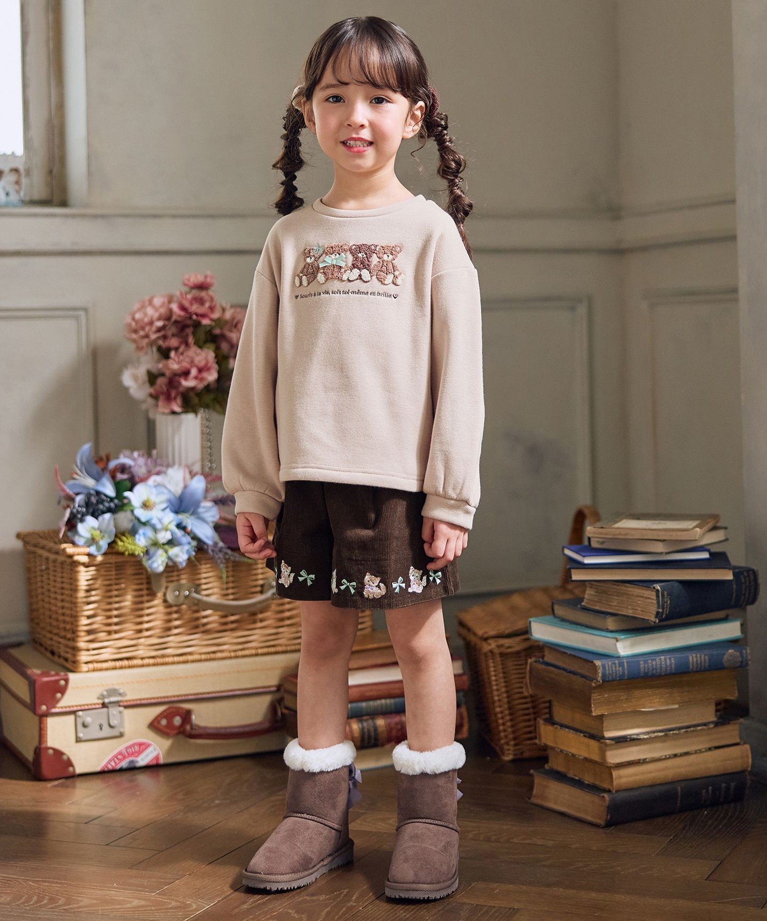 Вельветовые шорты с вышивкой в виде кошки ANY KIDS, Brown [030] — фото 2