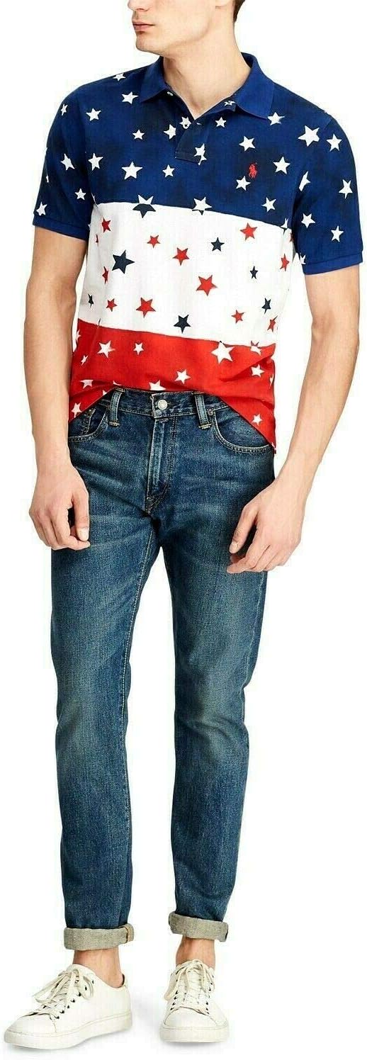 Polo Ralph Lauren мужская классическая футболка-поло Americana Star Mesh, Navy Multi — фото 3