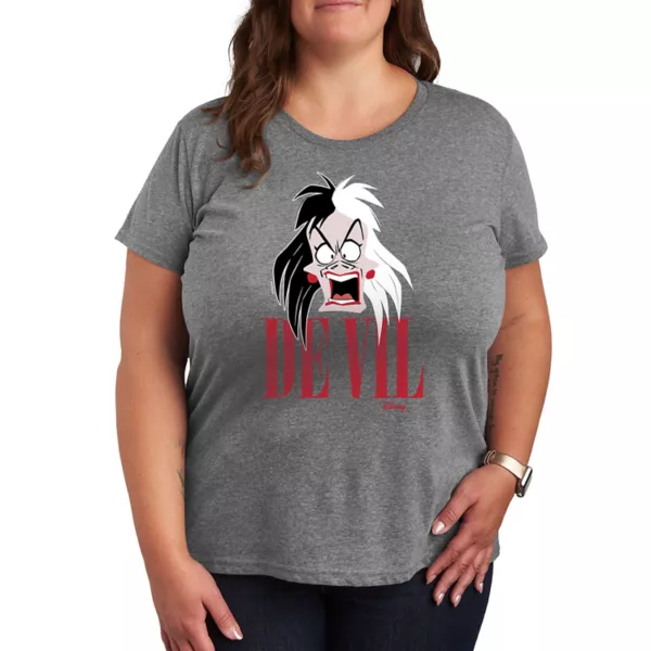 

Футболка plus size с принтом Круэллы де Виль "101 далматинец" Disney, серый