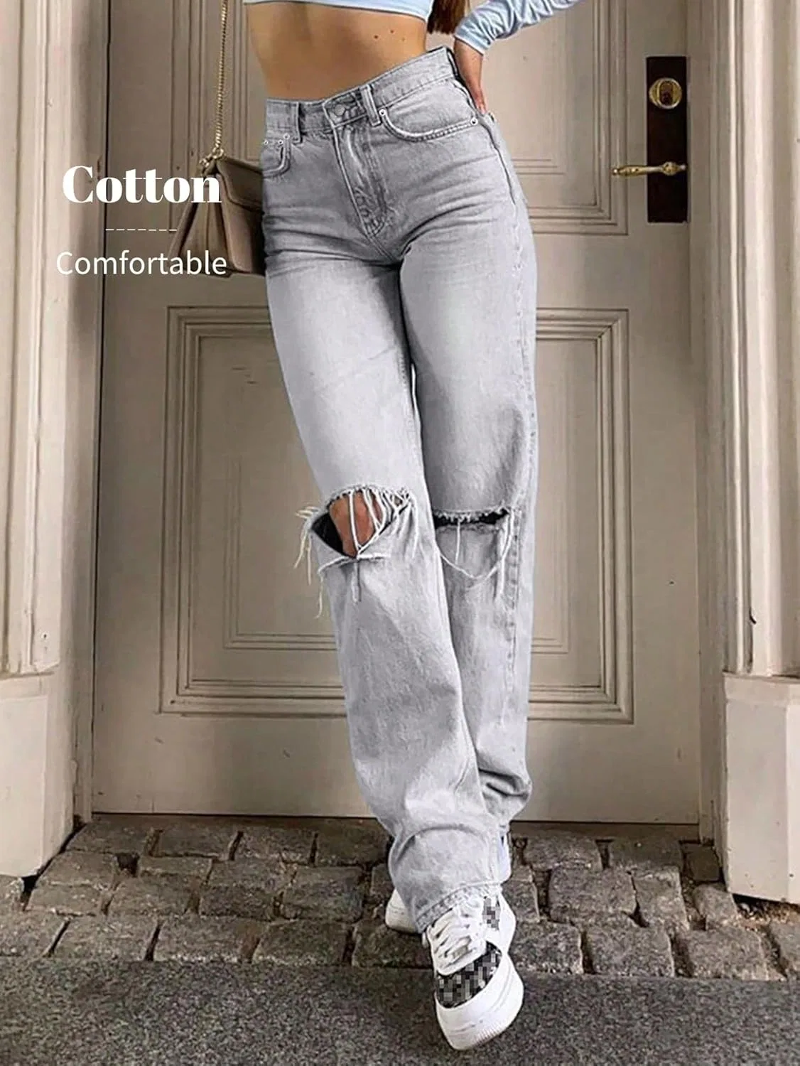 Джинсы прямые классические, Light Grey, Women's Classic Jean Pocket Straight Leg Jeans — фото 4