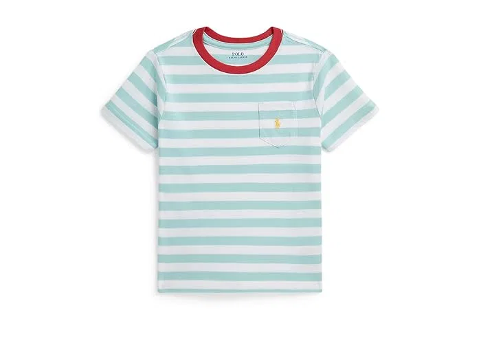 Футболка поло с полоской Cotton Jersey Pocket Tee Polo Ralph Lauren Kids, Poppy/White