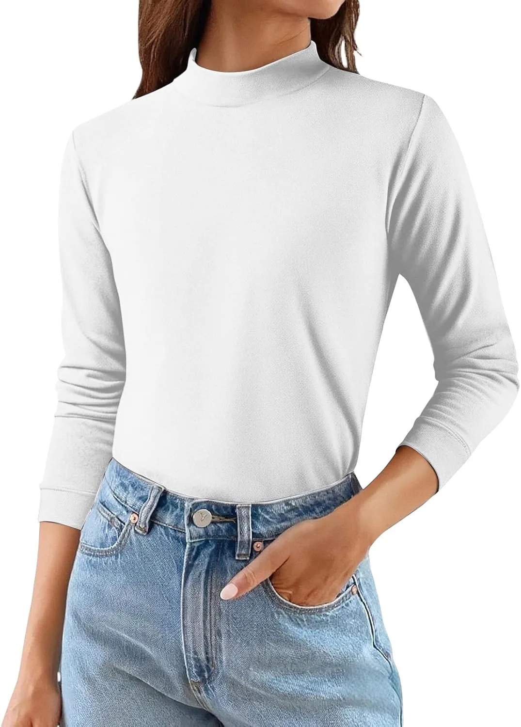 

Топ с воротником-стойкой для женщин, свободный крой, длинный рукав HswsEJ